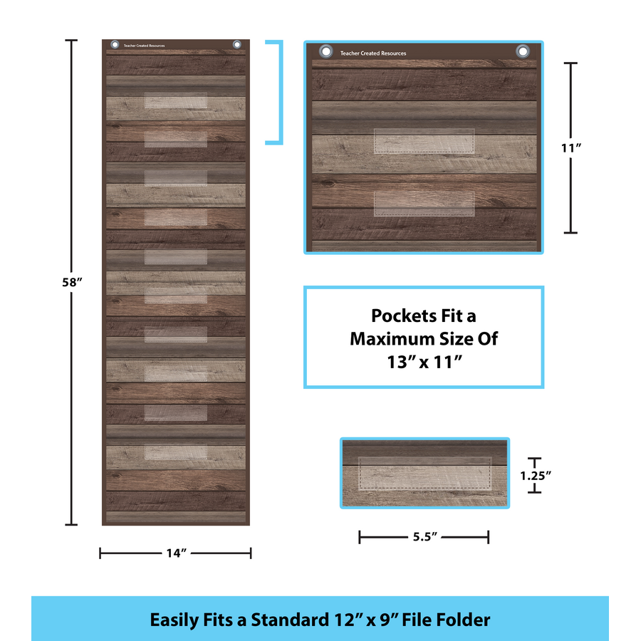 Dark Wood 10 Pocket File Storage Pocket Chart (14" x 58")