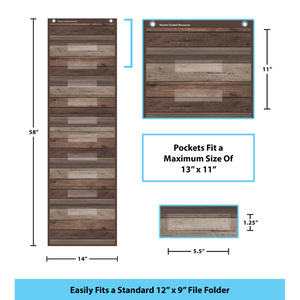Dark Wood 10 Pocket File Storage Pocket Chart (14" x 58")
