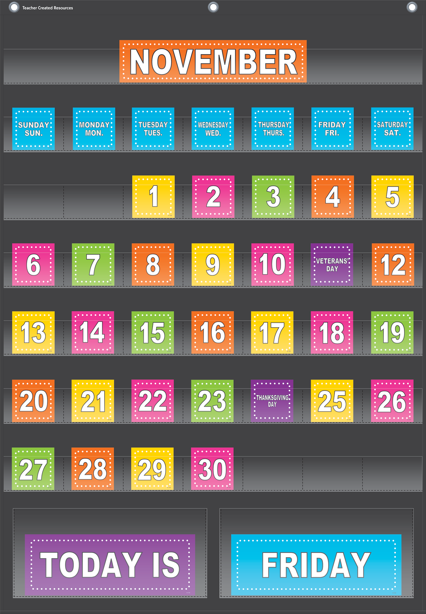 45 clear pockets hold calendar headliners and days. Includes 68 Calendar Pieces