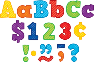 Each pack includes 230 total pieces: • 61 uppercase letters • 95 lowercase letters • 20 numbers 0 to 9 • 40 punctuation marks • 14 Spanish accent marks