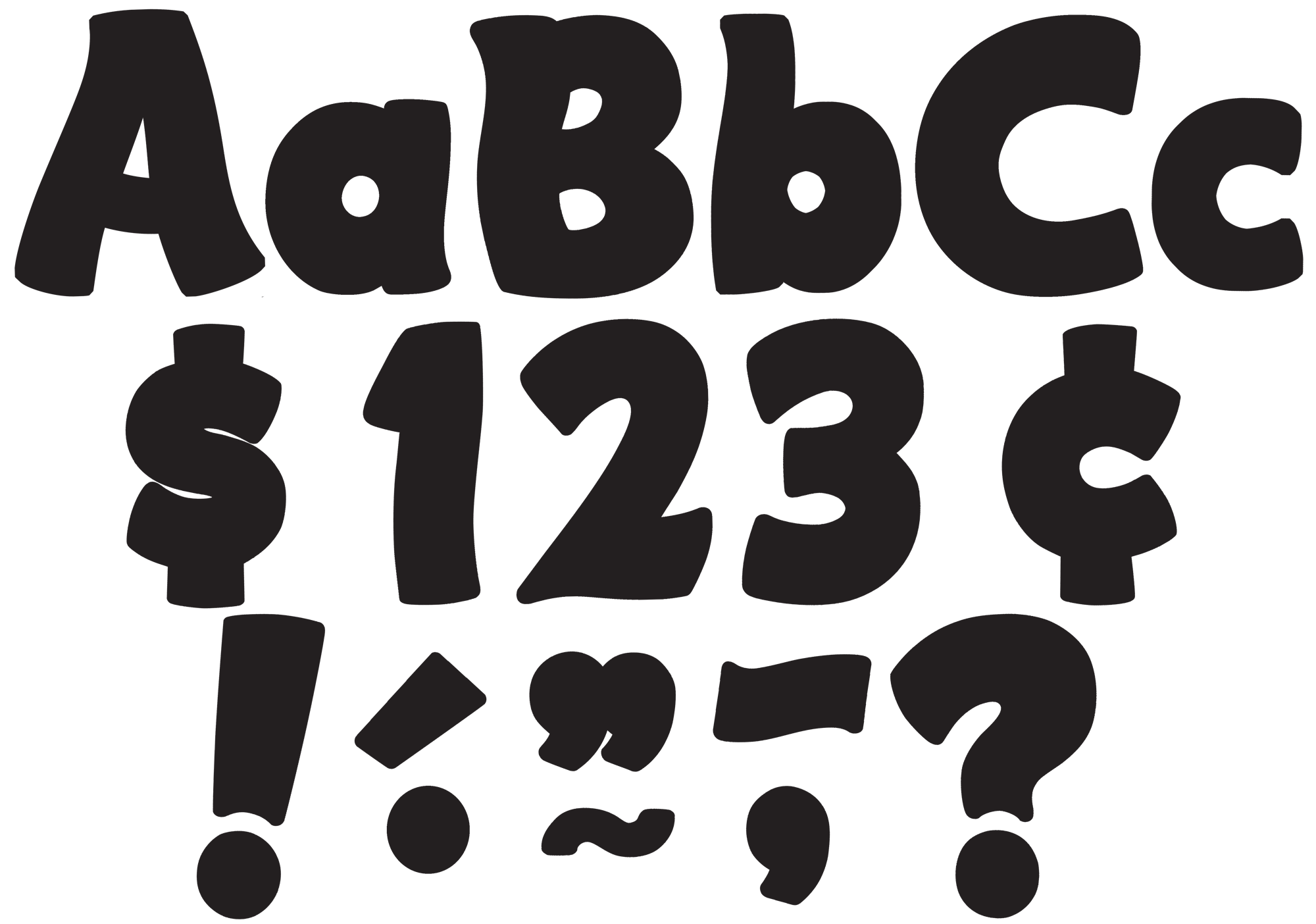 Each pack includes 208 total pieces: • 55 uppercase letters • 84 lowercase letters • 20 numbers 0 to 9 • 35 punctuation marks • 14 Spanish accent marks