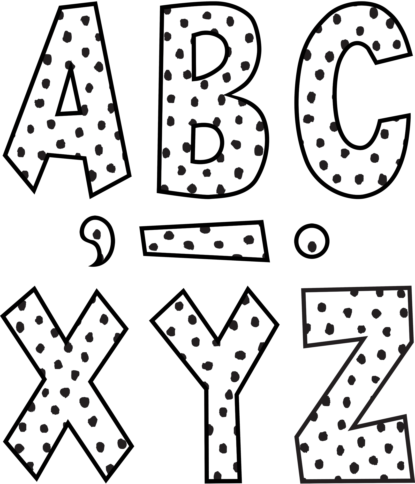 Black Painted Dots on White 7" Fun Font Letters
