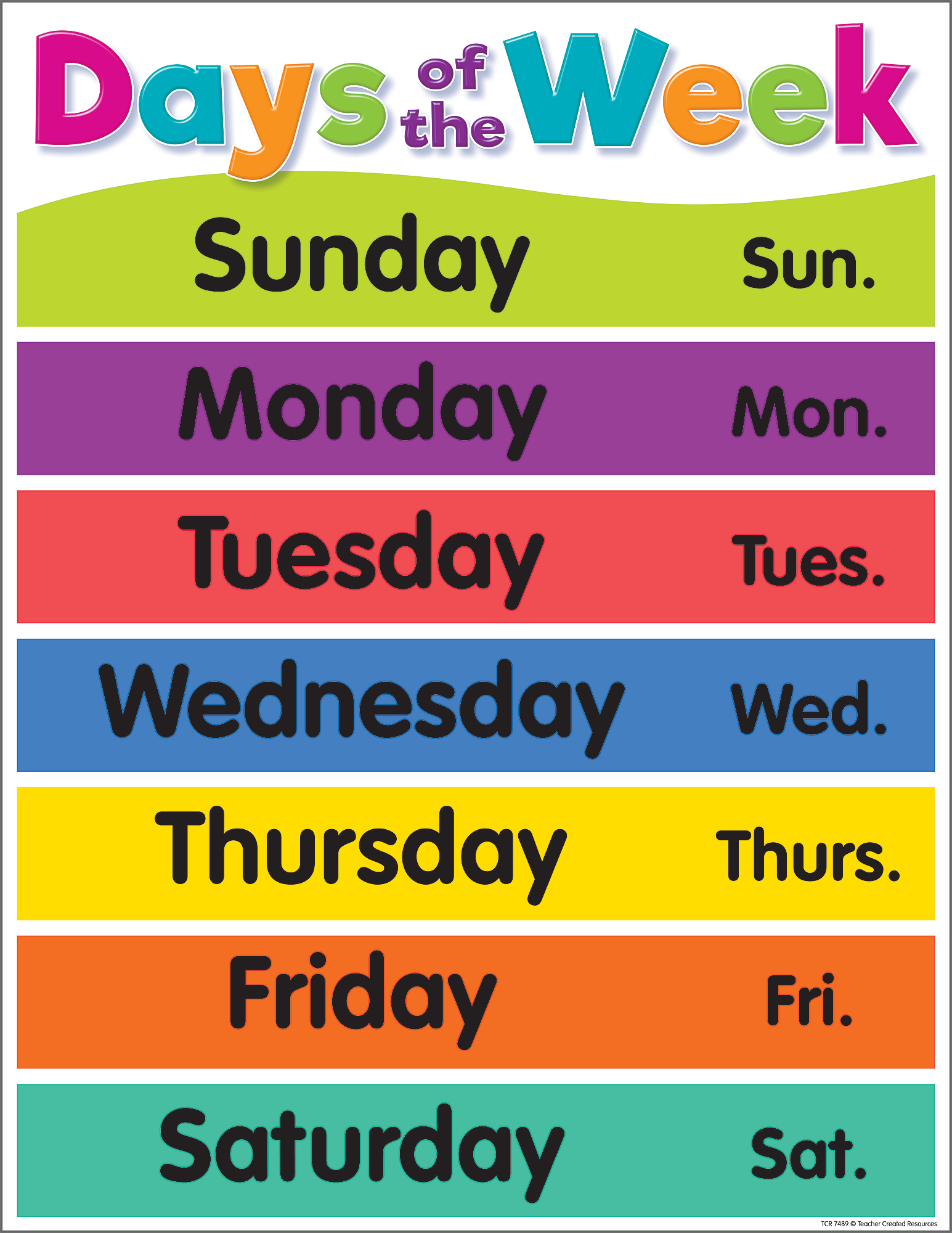 Colorful Days of the Week Chart