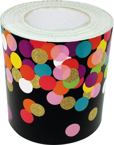 Colorful Confetti on Black Straight Rolled Border Trim
